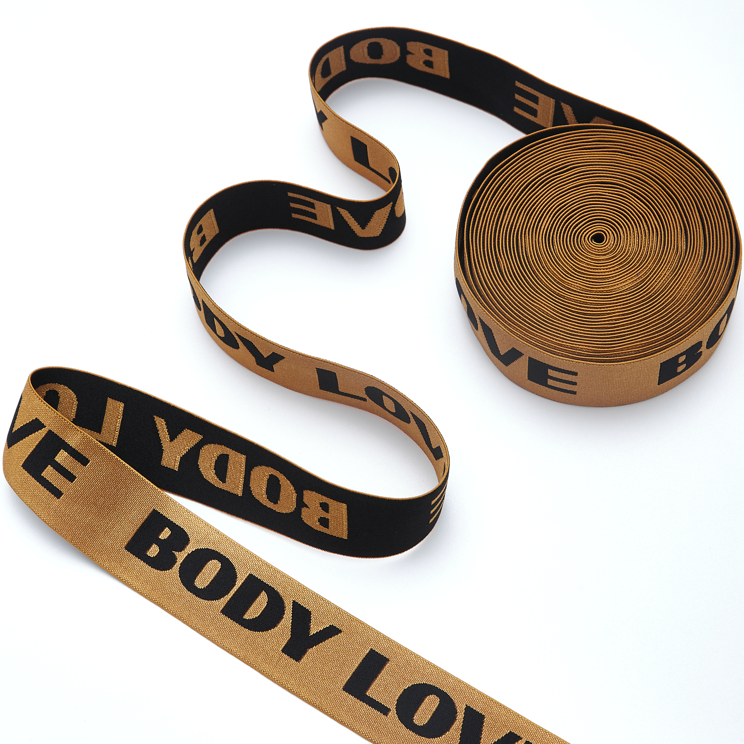 Fashionable double-sided jacquard webbing-BODY LOVE personalized letter decorative webbing (brown and black contrast color model)